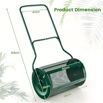 Compoststrooier – Tuinstrooier – Meststrooier – Gazonstrooier – Grondstrooier – 68,5 cm Roller – Roestvrij Metalen Frame