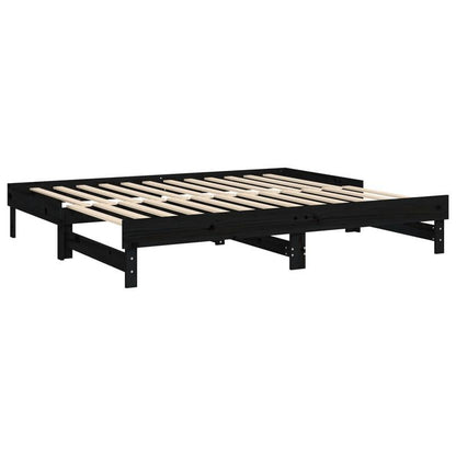 Uitklapbed – Opklapbed – Logeerbed – Eenpersoonsbed – Zithoekbed – 2x 90x200 cm – Massief Grenenhout – Ruimtebesparend Zwart Design