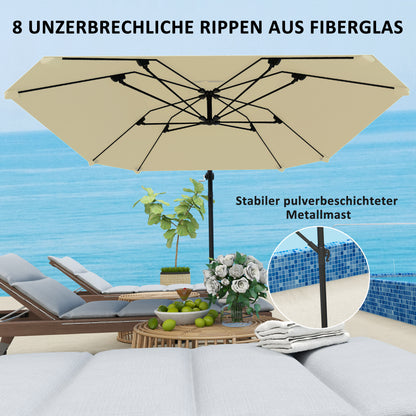 Terrasparasol – Parasol – Zonnescherm – Knikarmparasol – Buitenparasol – Beige – Waterafstotend Doek – Stevige Kruisvoet