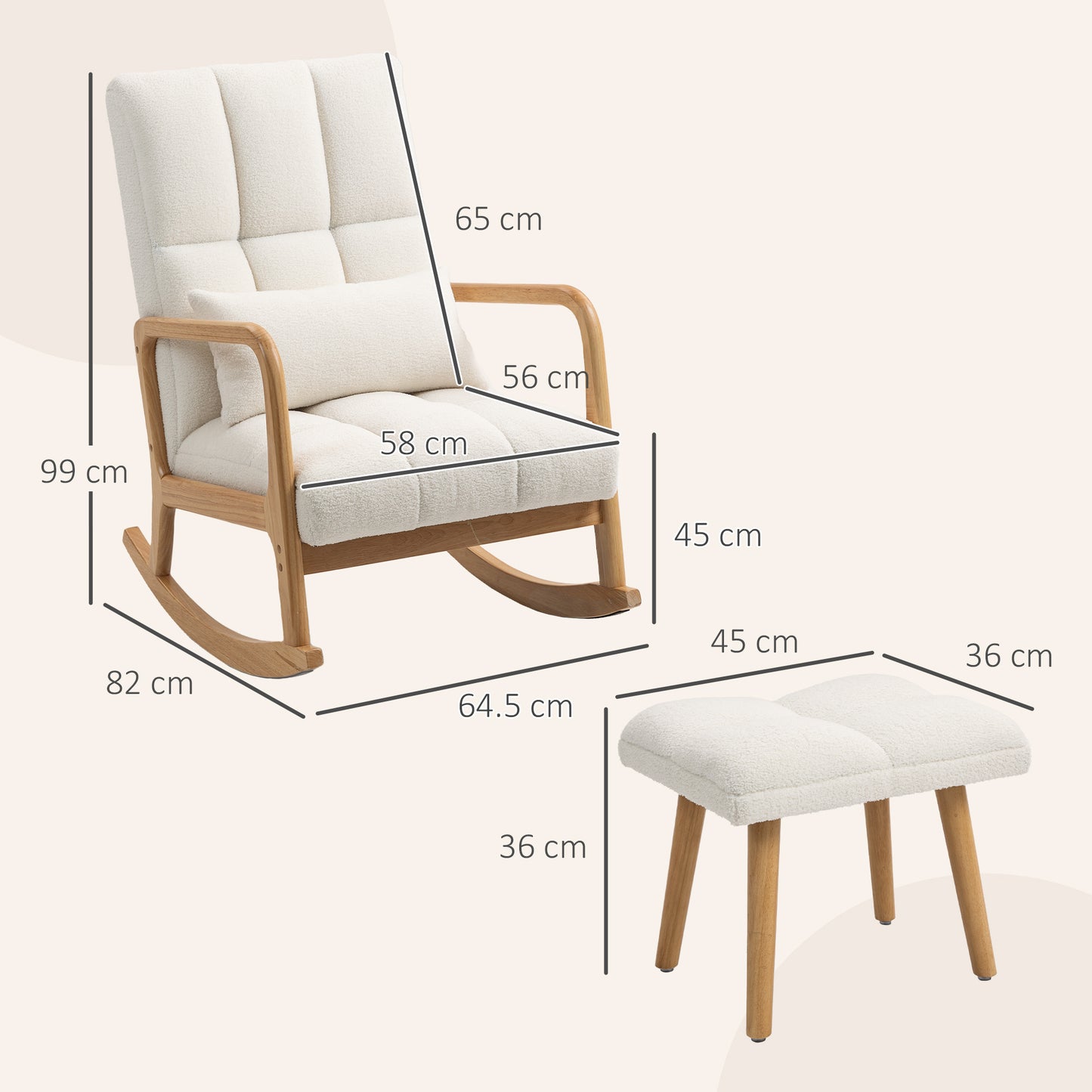 Draaistoel – Bureaustoel – Schommelstoel – Relaxstoel – Voetenbank – Hoogwaardige Rubberhouten Poten – Zacht Ademend Fleece Bekleed