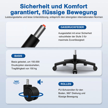 Office Chair, Ergonomic Office Chair With Adjustable Headrest, Lumbar Support, Height-adjustable Swivel Chair, Back-friendly Chair With Up To 135° Tilt Angle, Office Chair For 180 Kg, Black.