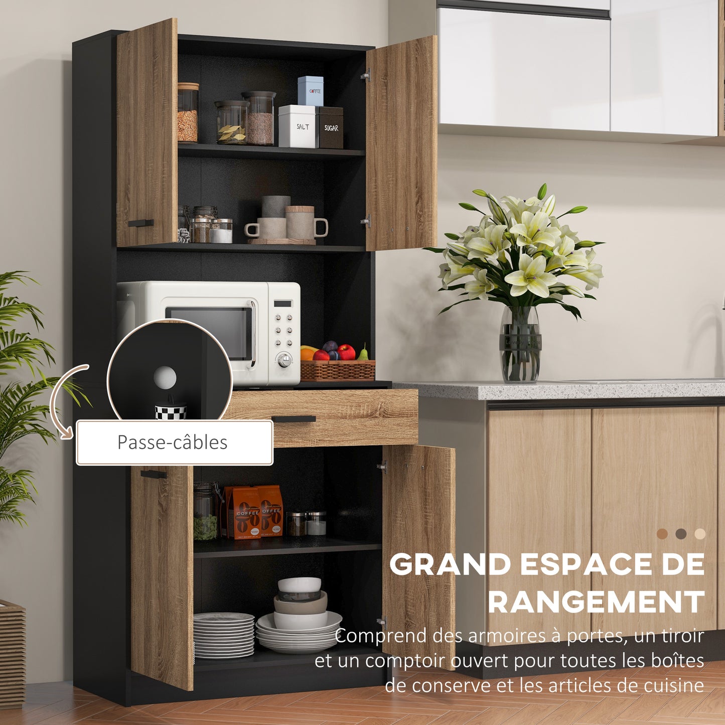 Keukenkast – Keukenbuffet – Opbergkast – Dressoir – Kast – Industrieel Design – 80x40x180 cm – Kabeldoorvoer