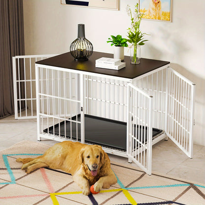 Stylish Wooden Dog Crate with 3 Doors & Removable Tray – Modern Pet Kennel End Table for Small to Large Dogs, Black or White, M/L/XL Sizes Available, Dog Crate Furniture