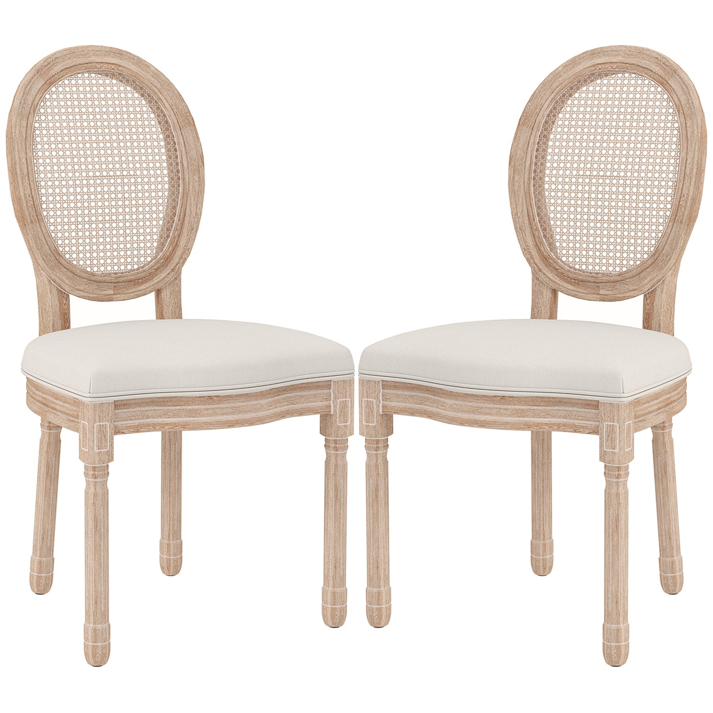 Eetkamerstoel – Keukenstoel – Stoel – Kuipstoel – Vintage Design – Set Van 2 – Rubberhout – Crèmewitte Stoffering