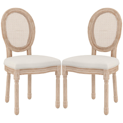 Eetkamerstoel – Keukenstoel – Stoel – Kuipstoel – Vintage Design – Set Van 2 – Rubberhout – Crèmewitte Stoffering