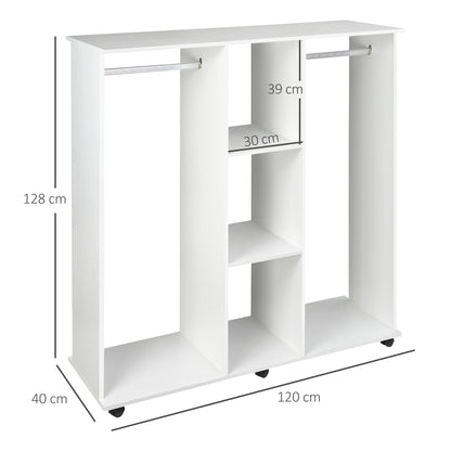 Kledingkast – Garderobekast – Opbergkast – Kledingmeubel – Witte Kledingkast – Mobiel Met 6 Wieltjes – Stevig Spaanplaat 120x40x128 cm