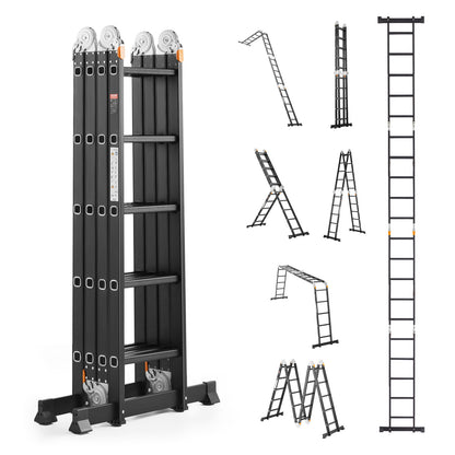 Multifunctionele Ladder – Opvouwbare Ladder – Verstelbare Ladder – Steiger Ladder – Huishoudladder – 7-in-1 Vormbaar – Aluminium Lichtgewicht 228 cm Hoog