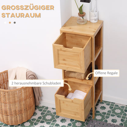 Bamboo Bathroom Cabinet, 1 Shelf, 2 Drawers, 30 Cm X 30 Cm X 90 Cm; Natural