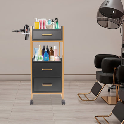 Kapperswagen – Kappers Trolley – Werkwagen – Salonwagen – Opbergtrolley – Roestvrij Metalen Frame – 3 Lades & 2 Open Schappen