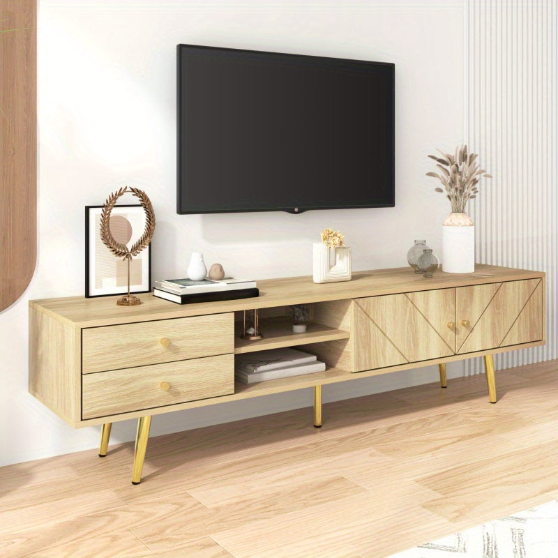 TV-kast – Tv-meubel – TV meubel – Mediameubel – Tv-dressoir – 160 cm breed – MDF en spaanplaat – Gouden metalen pootjes – Unieke schuine groefdeuren