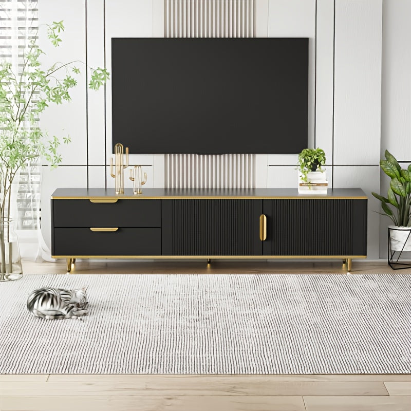 Tv Meubel – Tv Kast – Tv Stand – Tv Unit – Entertainment Center – Zwart Met Gouden Accenten – Geschikt Voor Tv’s Tot 190,5 cm – 2 Kasten En 2 Lades