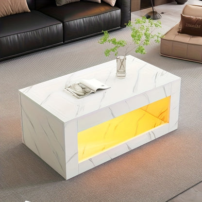 Salontafel – Koffietafel – Woonkamertafel – Tafel – Bijzettafel – Rechthoekig – Bamboe Frame – Marmerlook Blad – 2 Lades & 2 Verborgen Vakken – Duurzaam & Multifunctioneel