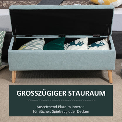 Opbergbank – Opbergbank – Bankje – Zitbank – Poef – Linnen-Look Kussen – Massief Houten Poten – 110x39x45 cm – Lichtgroen