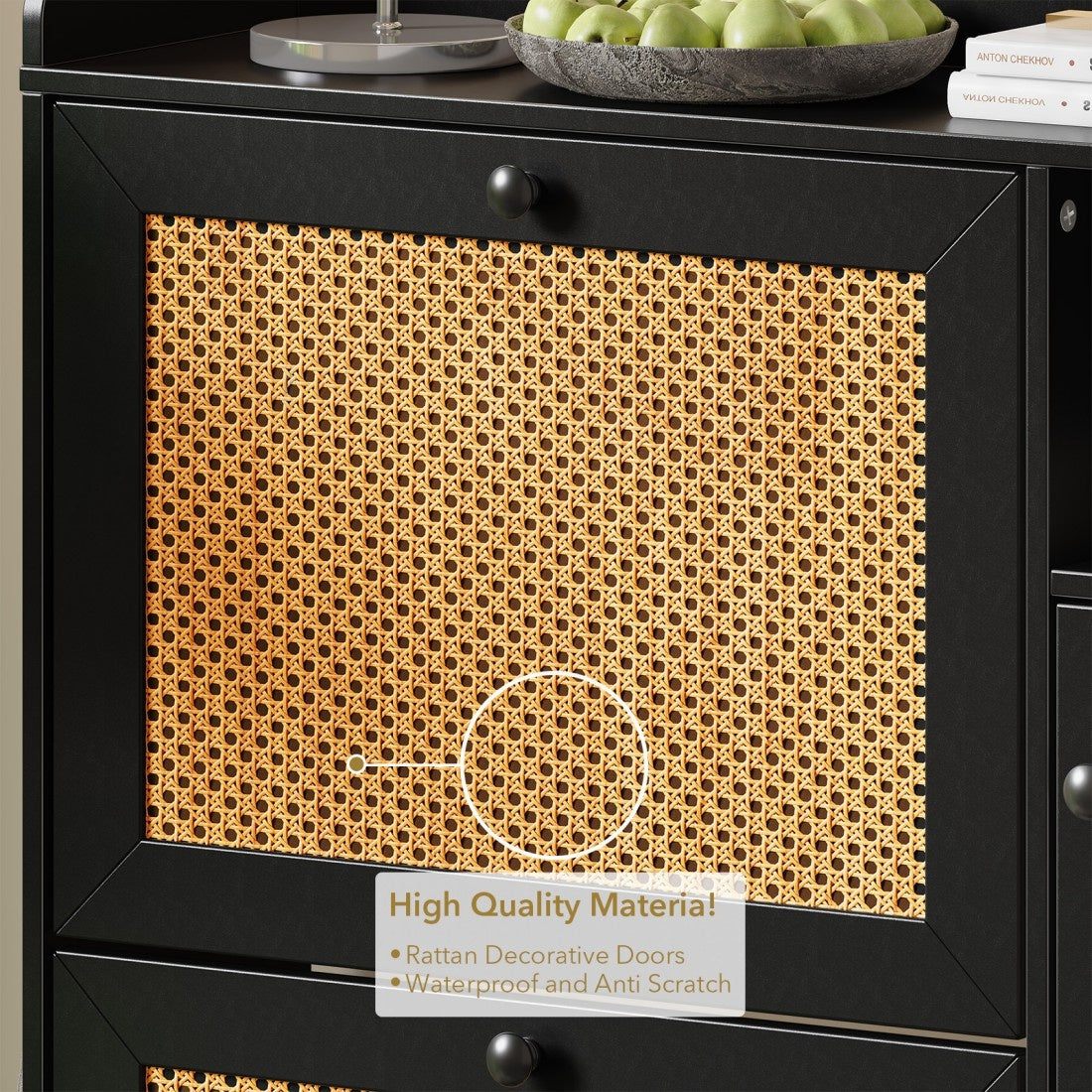 3-Drawer Rattan Shoe Cabinet with Adjustable Shelves & Metal Knobs - Freestanding Contemporary Entryway Organizer, 68.58cm Tall Narrow Shoe Rack for Hallway, Durable MDF & Wood Construction, No Assembly Required, Shoe Storage