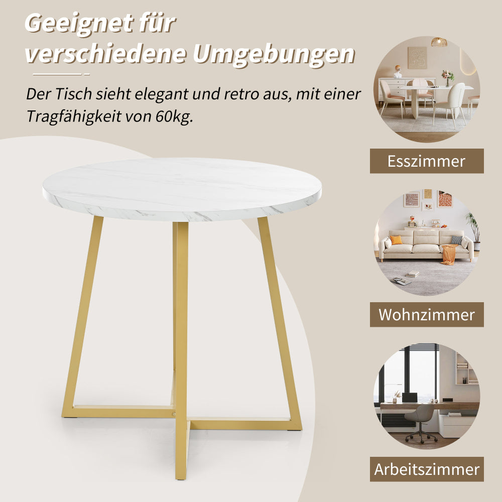 Eettafelset – 5-delig – Ronde Eettafel – Keukentafel – Stoelenset – Compact Diner – Ø80 cm – Wit MDF Tafelblad – Zwarte Fluwelen Stoelen