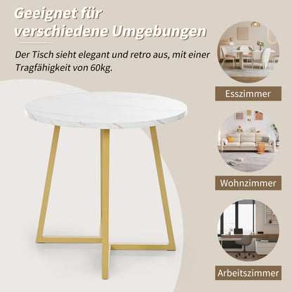 Eettafelset – 5-delig – Ronde Eettafel – Keukentafel – Stoelenset – Compact Diner – Ø80 cm – Wit MDF Tafelblad – Zwarte Fluwelen Stoelen