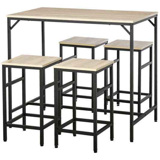 Barset – Barkrukken – Bartafelset – Bar Meubel – Bar Stoelen – Massief Eikenhout – Zwart Stalen Onderstel