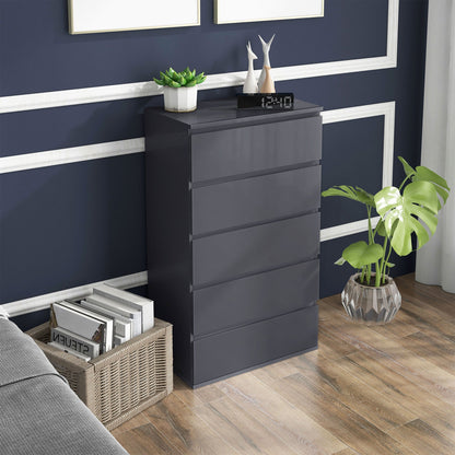 Ladekast – Ladekasten – Opbergkast – Commode – Dressoir – Grijs – 5 Lades – Soft-Close Lades – 53x33x100 cm – Hoogglans Afwerking
