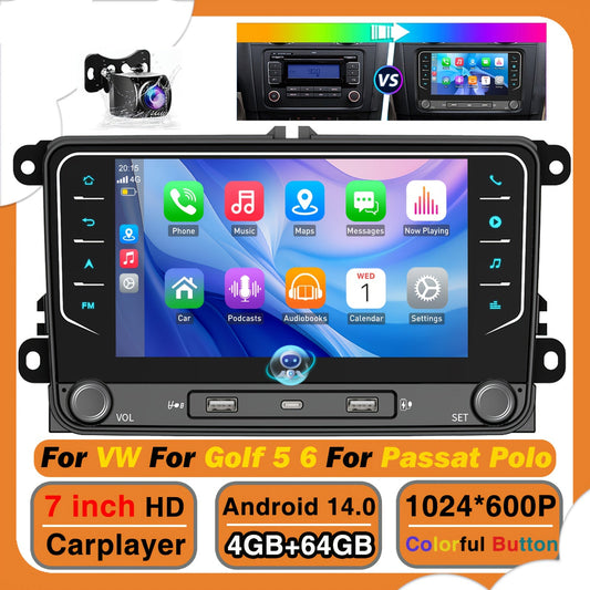 Autoradio – Auto Stereo – Multimedia Speler – GPS Navigatie – DAB+ Radio – 7 Inch IPS Touchscreen – Android 14.0 – Inclusief AHD Achteruitrijcamera