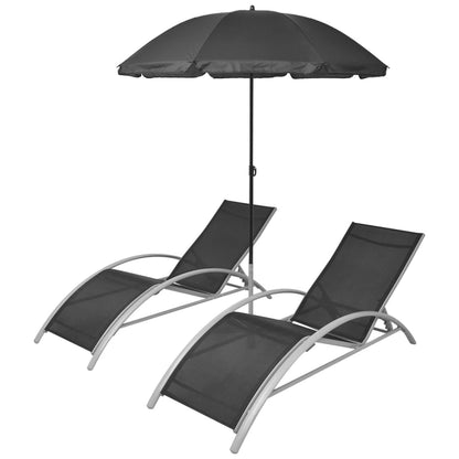 Loungeset – Tuinset – Ligstoel – Loungestoelen – Aluminium Frame – 5 Verstelbare Rugleuningen – Inclusief Parasol