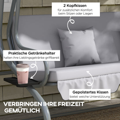 2-In-1 Hollywood Schommelstoel – Tuinbank – Schommelbank – Ligstoel – Buitenstoel – Lichtgrijs – Gepoedercoat Staal – Verstelbaar Dak En Rugleuning