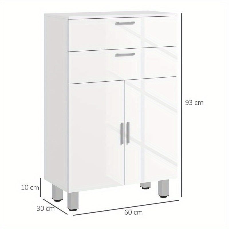 Badkamerkast – Badkamermeubel – Kolomkast – Wastafelonderkast – Opbergkast – 2 Lades – Verstelbare Plank – Hout Wit – Compact & Duurzaam