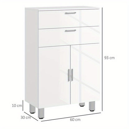 Badkamerkast – Badkamermeubel – Kolomkast – Wastafelonderkast – Opbergkast – 2 Lades – Verstelbare Plank – Hout Wit – Compact & Duurzaam