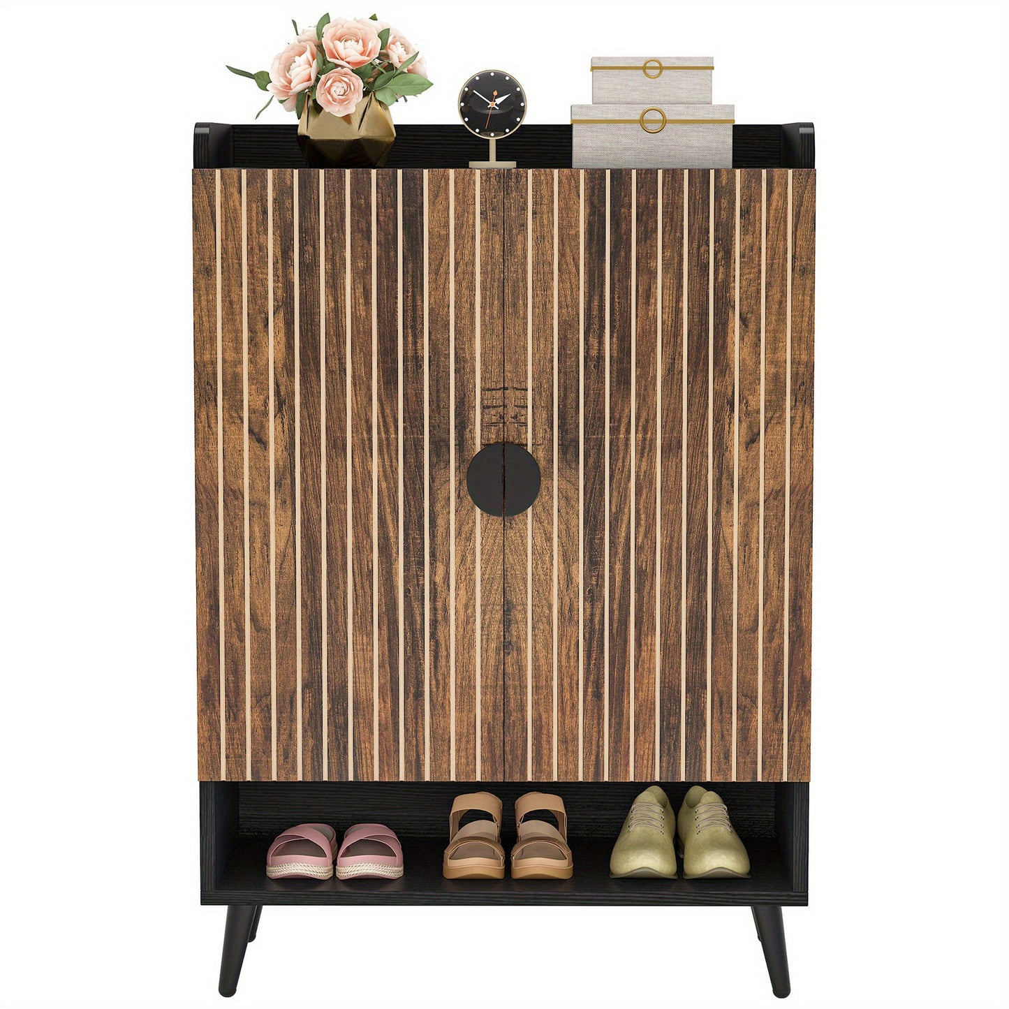 Schoenenkast – Schoenopberger – Schoenrek – Schoenmeubel – Schoenstandaard – 6-Lagen Groot Capaciteit – Rustiek Bruin Met Zwart