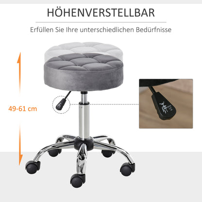 Krukje – Salonstoel – Draaikruk – Zwenkkruk – Werkkruk – Verstelbare Zithoogte – Velvet Touch Schuim – Chroom Onderstel – Lichtgrijs – 35 x 35 cm