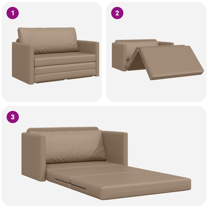 Bankbed – Slaapbank – Bedbank – Slaapbank met Chaise Longue – Loveseat – Ruimtebesparend Design – Massief Houten Frame en Metalen Ondersteuning – 124x71x78 cm – Cappuccino Synthetisch Leer