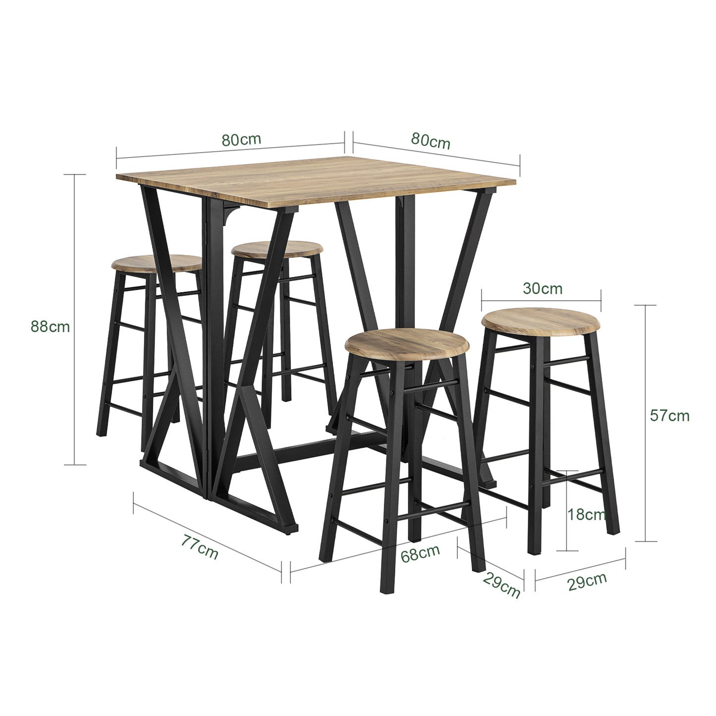 Eettafelset – Eethoek – Keukentafelset – Eetkamerstoelen – Eettafelgroep – Inklapbare Tafel – MDF Tafelblad – Metalen Frame