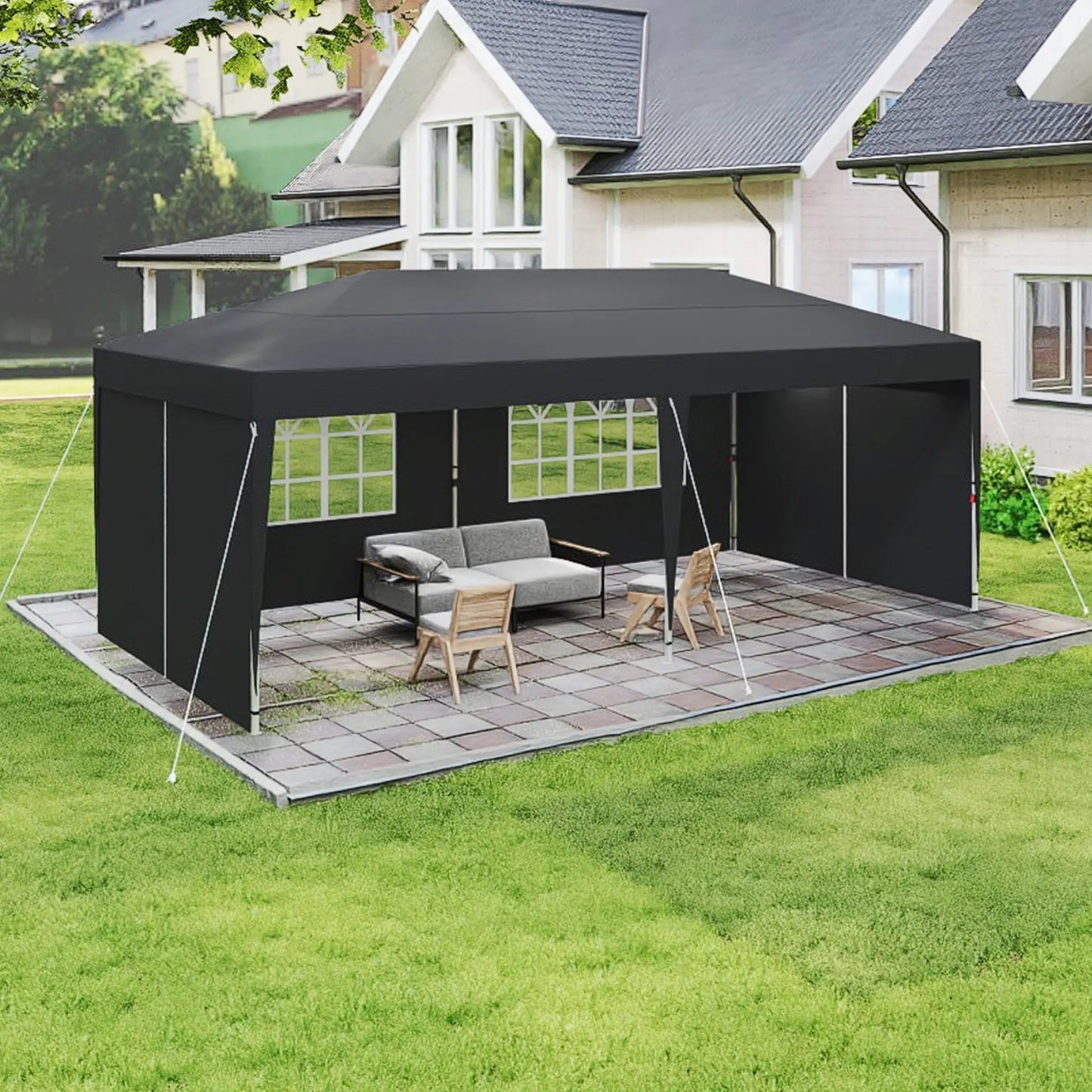Vouwtent – Partytent – Tuinpaviljoen – Tentje – Overkapping – 3x6 Meter – Verstelbare Hoogte 2,44-2,64m – Weerbestendig Oxford Polyester Anthraciet