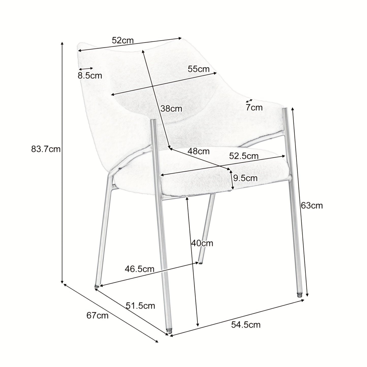 Armstoel – Eetkamerstoel – Fauteuil – Stoel – Zitstoel – Wit – Ergonomisch Ontwerp – Stevig Metalen Frame