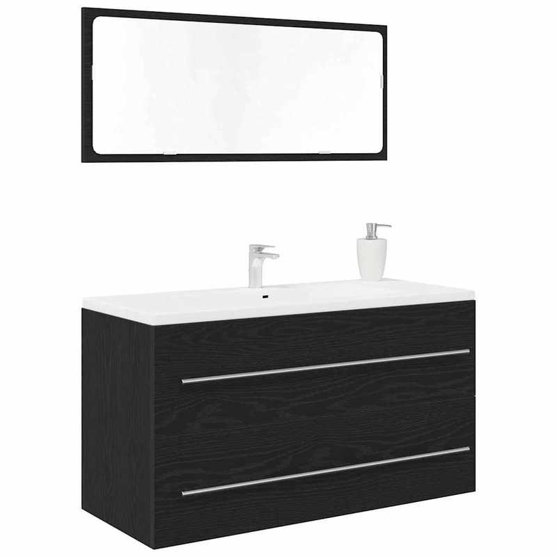 Badkamerkast – Badkamermeubel – Opbergkast – Spiegelkast – Halmeubel – Zwart Eiken Spiegel – Compact 90x45x1,5 cm – Hoogwaardig Engineered Wood