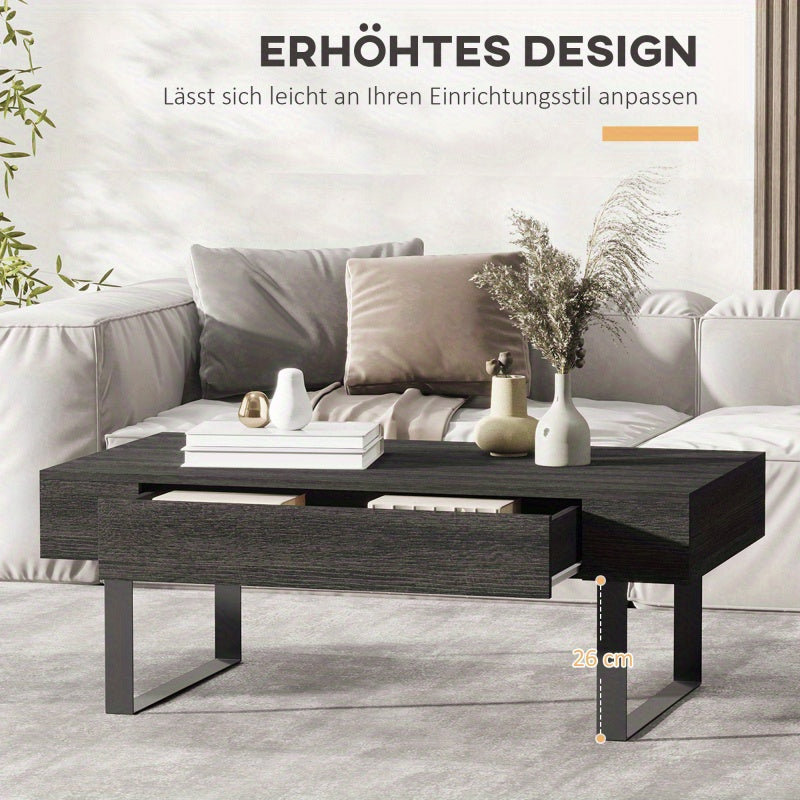 Salontafel – Bijzettafel – Koffietafel – Woonkamertafel – Tafel – Donkergrijs – Robuust Stalen Frame – Lade en Open Plank