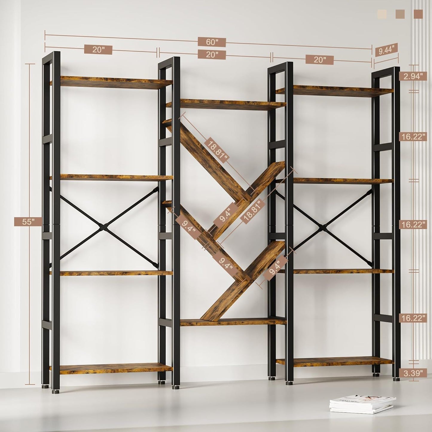 Large Modern 4-Tier Bookshelf with Display Shelf - Heavy-Duty & Metal Frame Bookcase, Freestanding Tall Shelf Unit Suitable for Living Room, Bedroom, Home Office - Assembly, Space-Saving Furniture