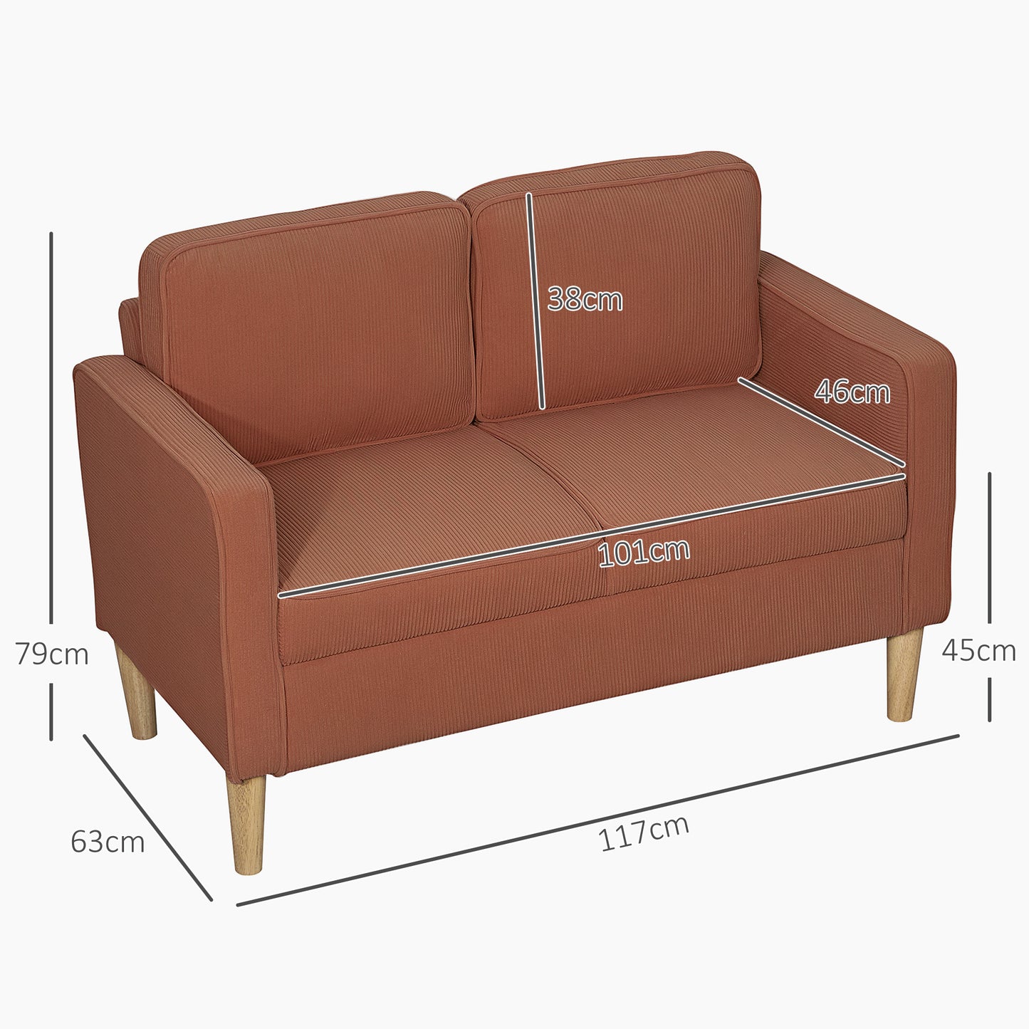 2-zitsbank – tweezitsbank – loveseat – kleine bank – canapé – met bergruimte en armleuningen – roze corduroy stof – massief houten frame – 117x63x79 cm