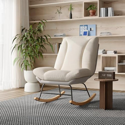 Schommelstoel – Schommelstoel Met Kussen – Relaxstoel – Schommelstoel Voor Binnen – Balkonstoel – Verstelbare Rugleuning – Zacht Comfortabel Kussen – Beige Grijs