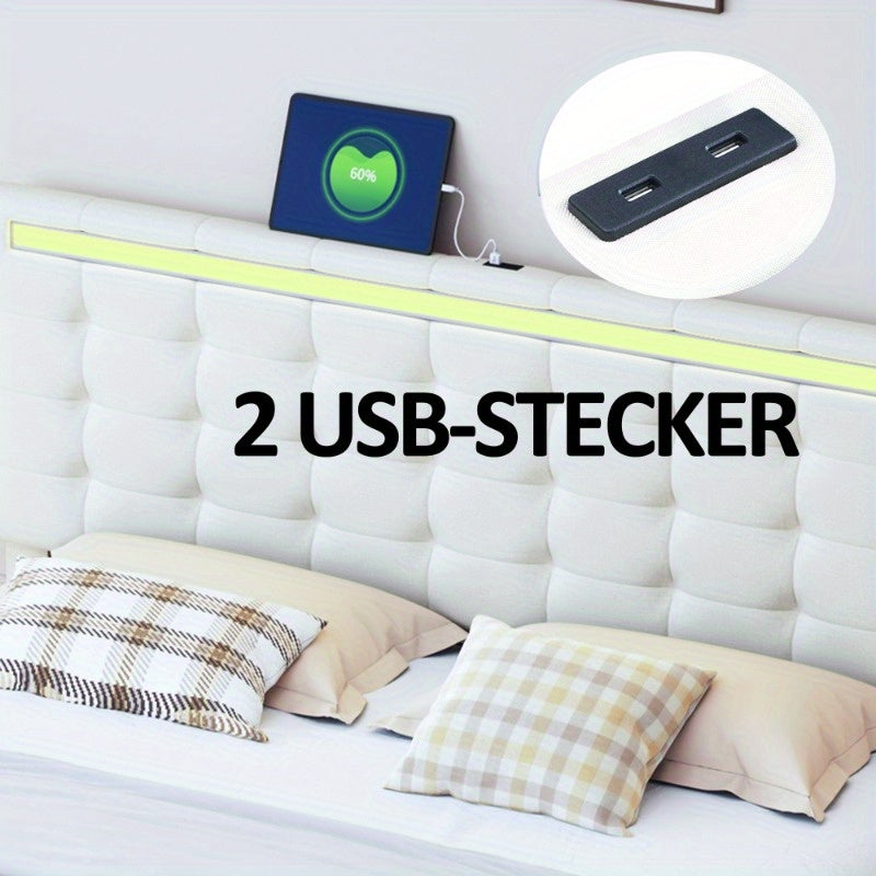 Gestoffeerd Tweepersoonsbed – Luxe Bedframe – Modern Slaapbed – Logeerbed – Linnen Bed – 140x200 cm – Huidvriendelijk Zacht Materiaal – Stevig Metalen Frame