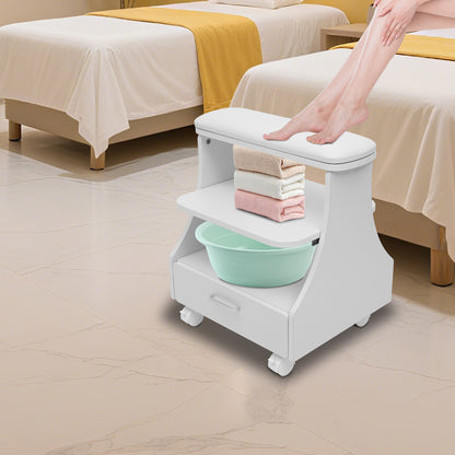 Pedicurekruk – Voetbadkruk – Pedicurestoel – Salonkruk – Spa Kruk – Robuuste Constructie – Breed Zittingoppervlak – Gemakkelijk Schoon Te Maken – Wit Modern Design