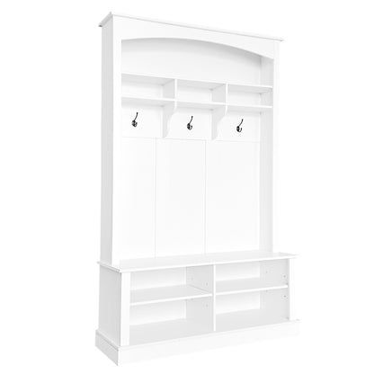Halbankje – Halmeubel – Schoenenbank – Opbergbankje – Gangbank – Multifunctionele Opbergruimte – 3 Haakjes – Wit – H190 x B120 x D40 cm