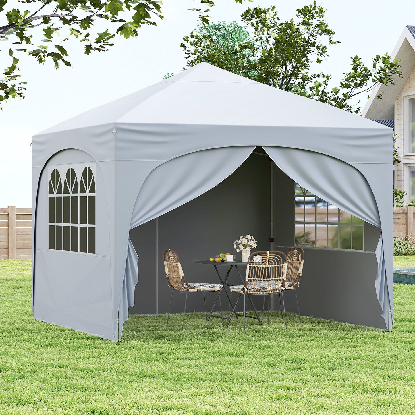 10 X 10 FT Pop Up Canopy Tent 1 Sidewall, Outdoor Easy Setup Sunshade Wheeled Bag