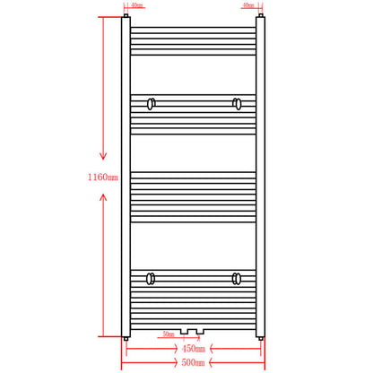 Handdoekradiator – Designradiator – Badkamerradiator – CV Radiator – Handdoekdroger – Mat Zwart – 500x1160 mm – Hoogwaardige Niet-elektrische Kwaliteit