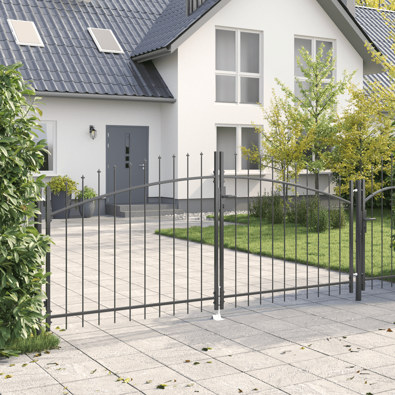 Tuinpoort – Tuindeur – Schuttingdeur – Poorthek – Hekpoort – Dubbele vleugel – Staal – Roestbestendig – 150x300 cm – Grijs