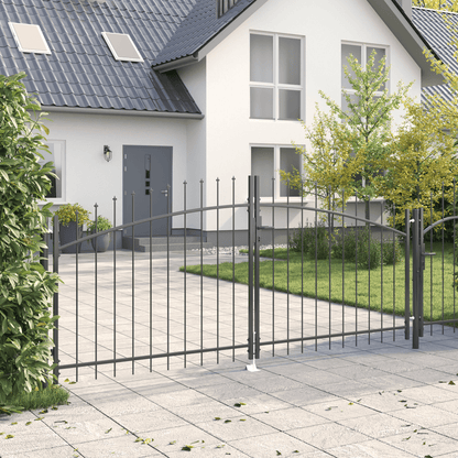 Tuinpoort – Tuindeur – Schuttingdeur – Poorthek – Hekpoort – Dubbele vleugel – Staal – Roestbestendig – 150x300 cm – Grijs