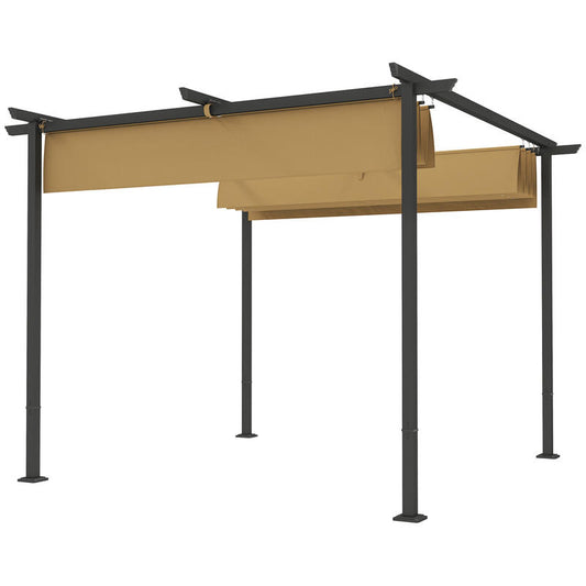 Tuinpergola 3x3m – Tuinoverkapping – Pergola Schaduw – Terrasoverkapping – Buitenpaviljoen – Verstelbaar Dak – Metalen Frame – UPF30+ Zonwering – Beige
