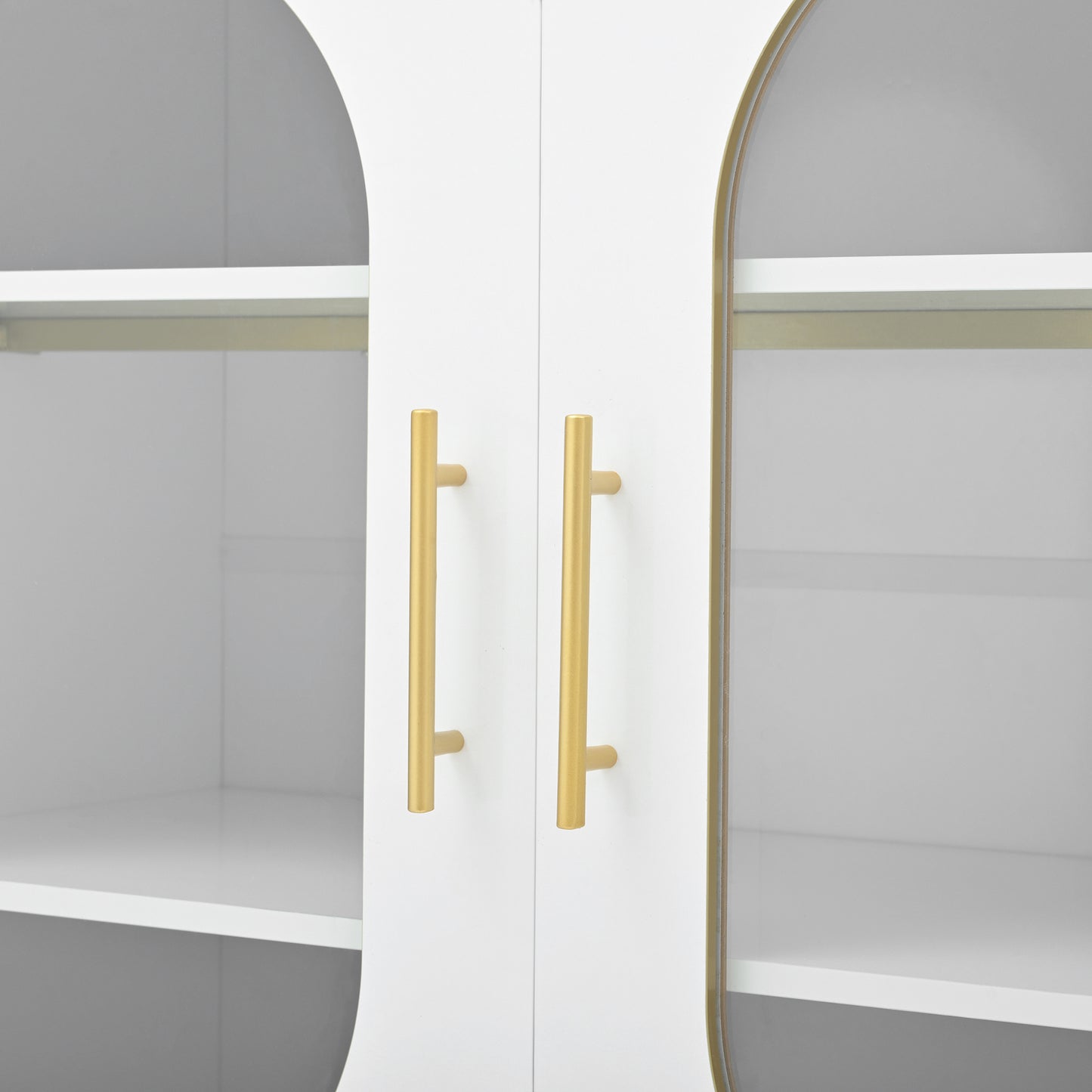 Dressoir – Sideboard – Opbergkast – Dressoirkast – Meubel – Wit Met Gouden Accenten – Glazen Deuren – 140x38x90 cm – Soft-Close Lades – Kabelbeheer