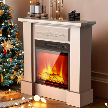 Elektrische Haard – Elektrische Open Haard – Sfeerverwarming – Haardmeubel – TV Meubel – Realistisch Vlameffect – 2000W Verwarming – Wit MDF Met Metaal