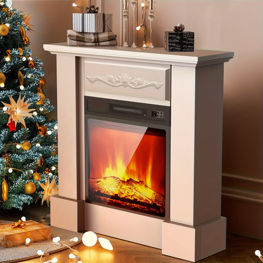 Elektrische Haard – Elektrische Open Haard – Sfeerverwarming – Haardmeubel – TV Meubel – Realistisch Vlameffect – 2000W Verwarming – Wit MDF Met Metaal