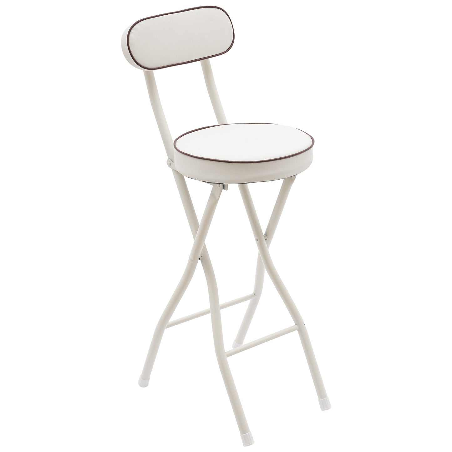 Barstoel – Barkruk – Barstoel Kruk – Barstoelen – Barkrukken – Inklapbaar – Gestoffeerde Zitting – Wit PU – Stalen Frame – Compact Opvouwbaar